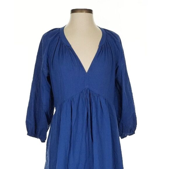 Xirena Ella Dress 100% Cotton Long Sleeve Tired Cobalt Blue Midi Size Small - Picture 3 of 11